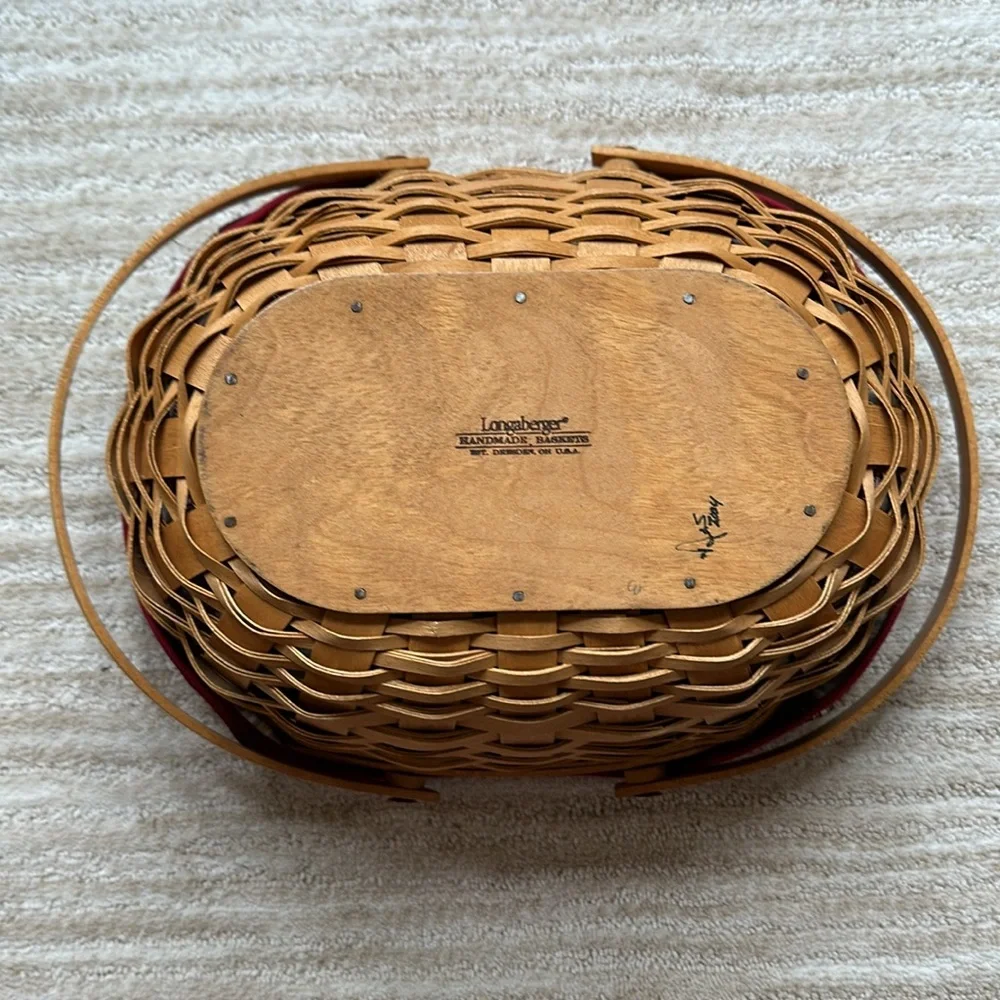 Longaberger Hand Woven Wooden Get-Together Basket, Liner Protector 2004 12 x 9.5